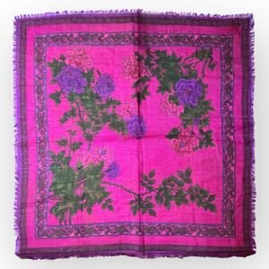 Vintage Challis by Birkshire Floral Square Scarf Size 30”x30” 
Pink